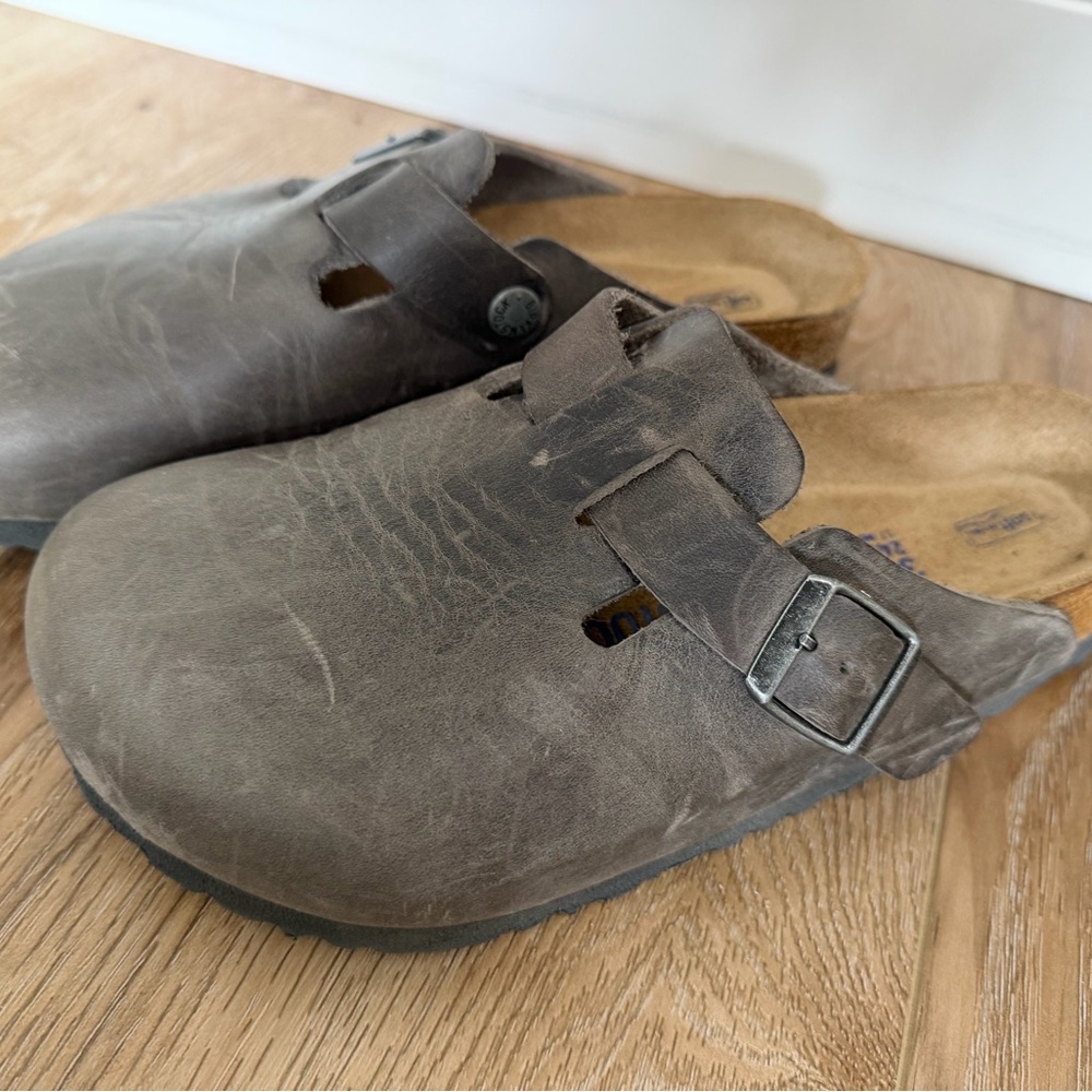Leather Birkenstock Slip-On Clog with Adjustable Buckle